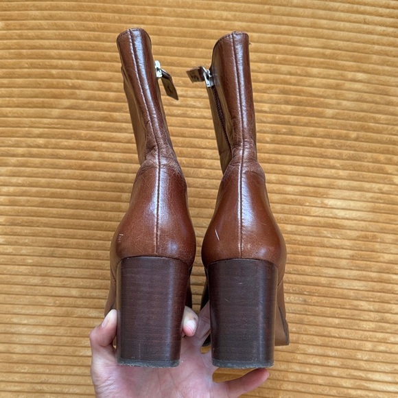 Boho Chestnut Brown Faux Leather 70s Platform Ankle Boots US Size 6 - Picture 4 of 7